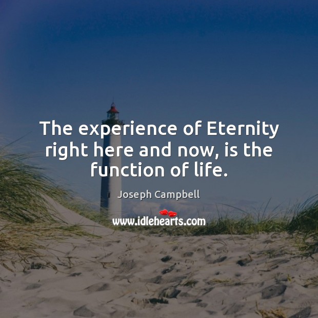The experience of Eternity right here and now, is the function of life. Joseph Campbell Picture Quote