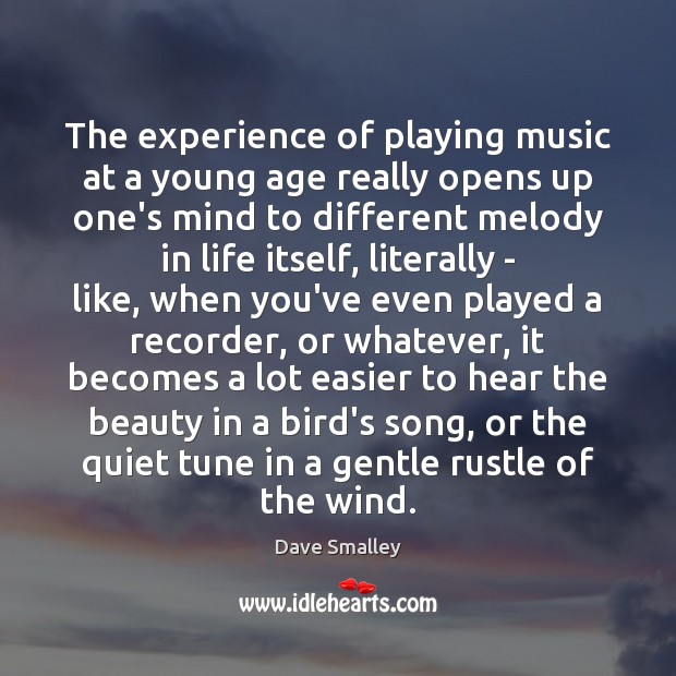 The experience of playing music at a young age really opens up Dave Smalley Picture Quote