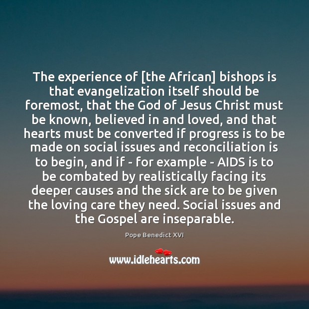 The experience of [the African] bishops is that evangelization itself should be Image