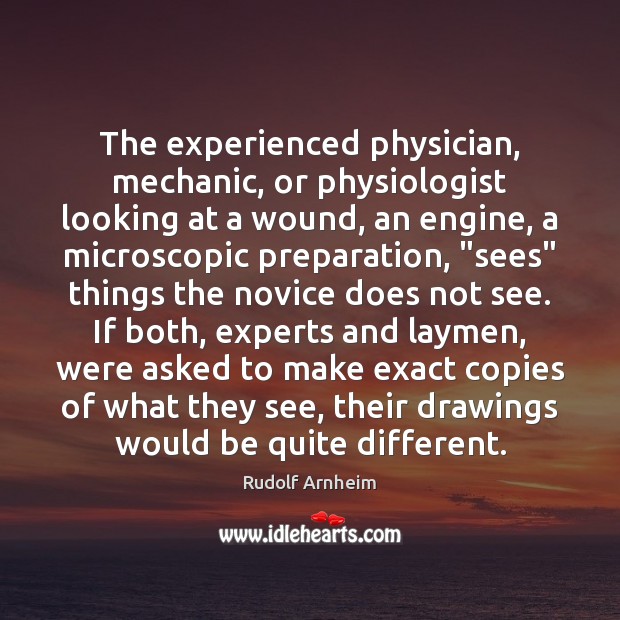 The experienced physician, mechanic, or physiologist looking at a wound, an engine, Rudolf Arnheim Picture Quote