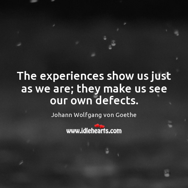 The experiences show us just as we are; they make us see our own defects. Johann Wolfgang von Goethe Picture Quote