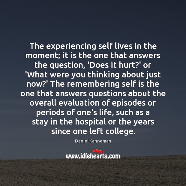 The experiencing self lives in the moment; it is the one that Daniel Kahneman Picture Quote