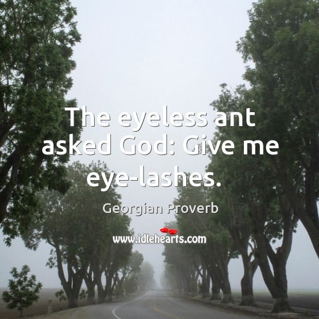 The eyeless ant asked God: give me eye-lashes. Georgian Proverbs Image