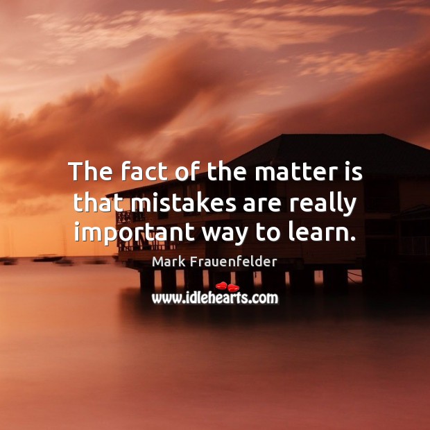 The fact of the matter is that mistakes are really important way to learn. Mark Frauenfelder Picture Quote