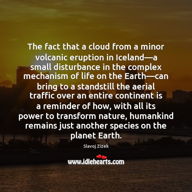 The fact that a cloud from a minor volcanic eruption in Iceland— Slavoj Zizek Picture Quote