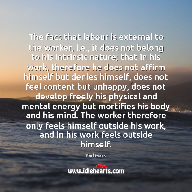 The fact that labour is external to the worker, i.e., it Karl Marx Picture Quote