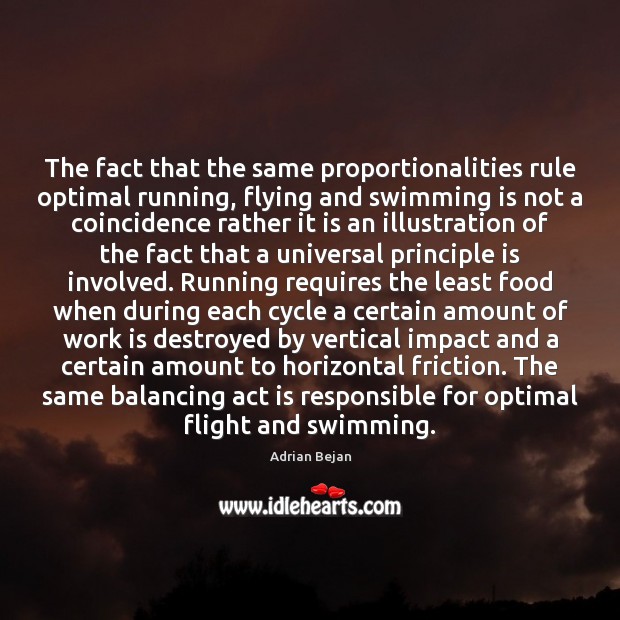 The fact that the same proportionalities rule optimal running, flying and swimming Adrian Bejan Picture Quote