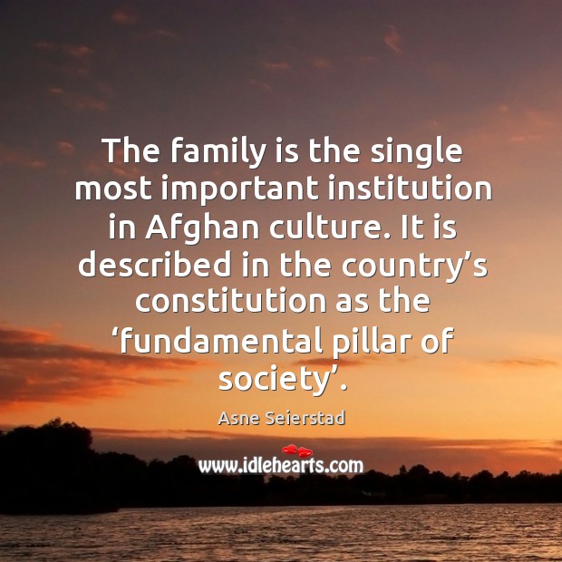 The family is the single most important institution in afghan culture. Asne Seierstad Picture Quote