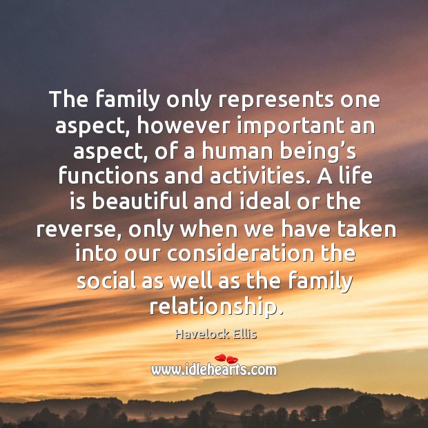 The family only represents one aspect, however important an aspect Havelock Ellis Picture Quote