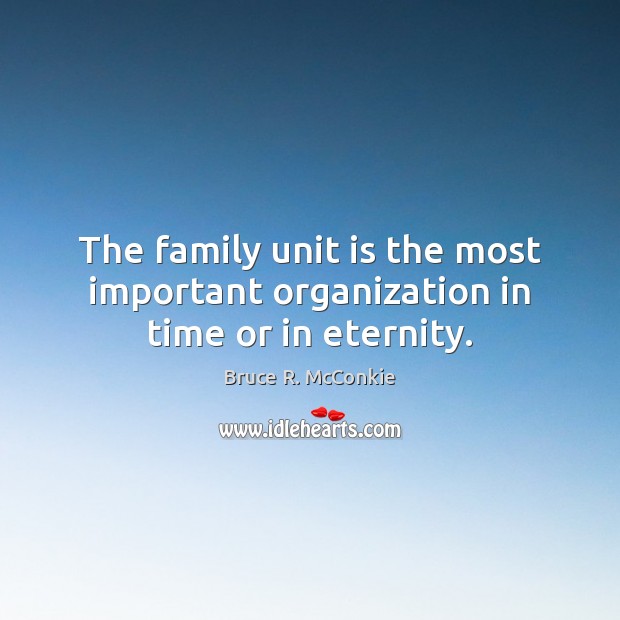 The family unit is the most important organization in time or in eternity. Bruce R. McConkie Picture Quote