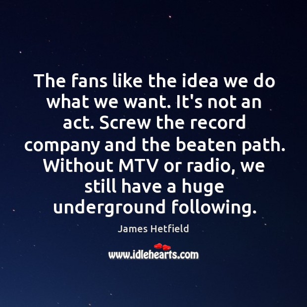 The fans like the idea we do what we want. It’s not James Hetfield Picture Quote