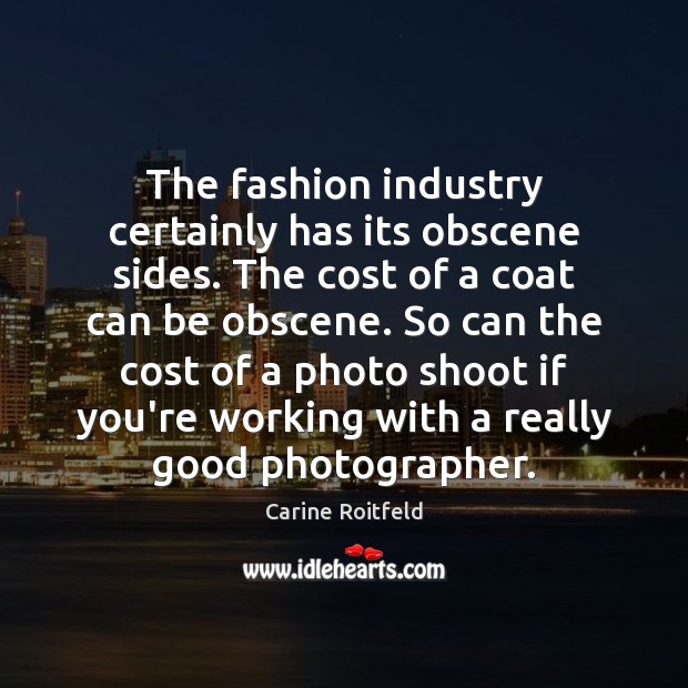 The fashion industry certainly has its obscene sides. The cost of a Carine Roitfeld Picture Quote