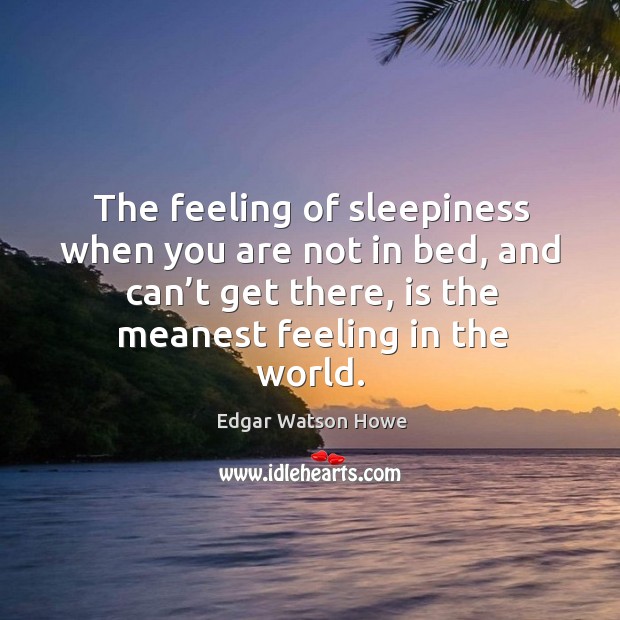 The feeling of sleepiness when you are not in bed, and can’t get there, is the meanest feeling in the world. Edgar Watson Howe Picture Quote