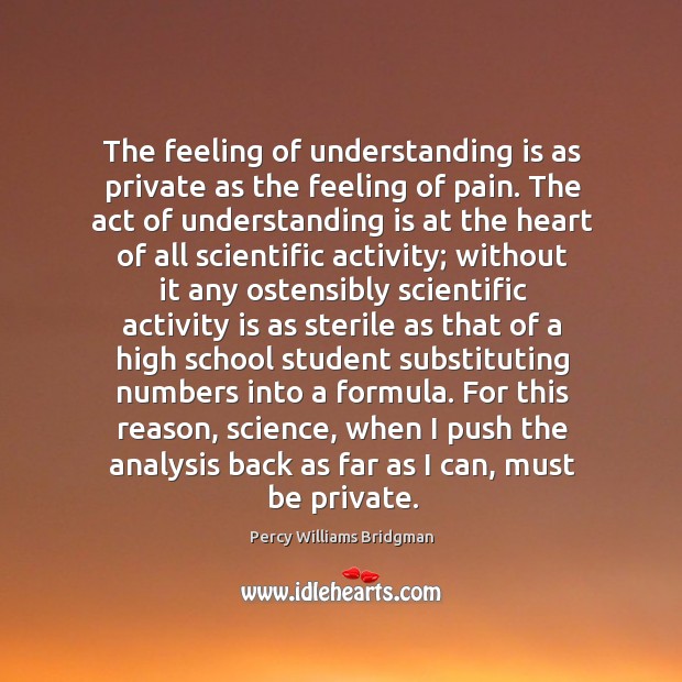 The feeling of understanding is as private as the feeling of pain. Percy Williams Bridgman Picture Quote
