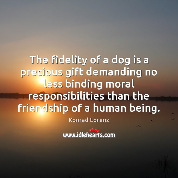 The fidelity of a dog is a precious gift demanding no less Konrad Lorenz Picture Quote