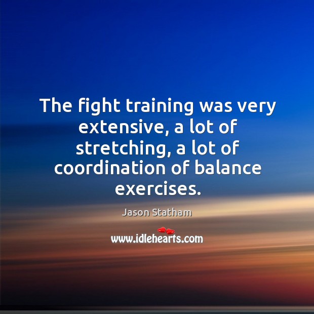 The fight training was very extensive, a lot of stretching, a lot of coordination of balance exercises. Jason Statham Picture Quote