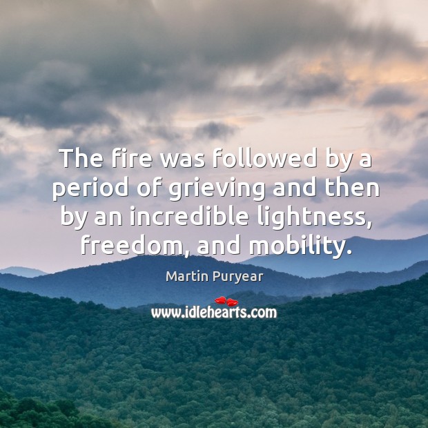 The fire was followed by a period of grieving and then by an incredible lightness, freedom, and mobility. Martin Puryear Picture Quote