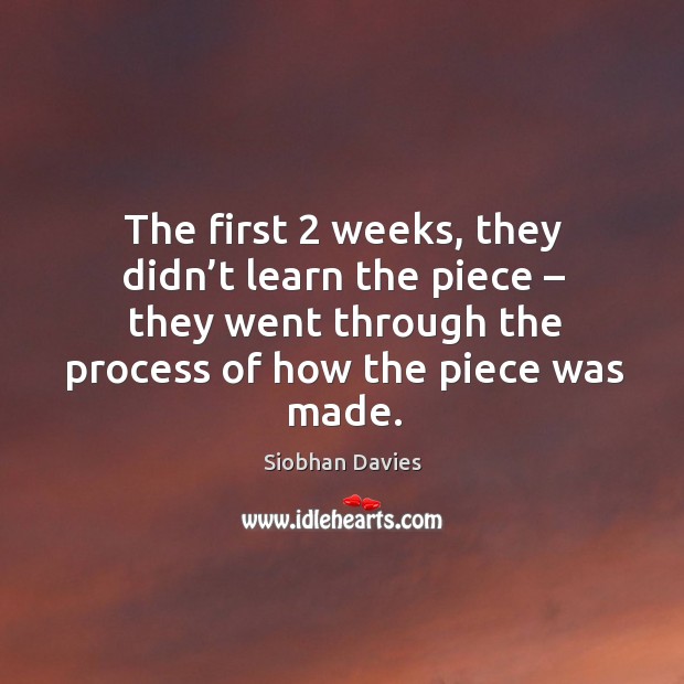 The first 2 weeks, they didn’t learn the piece – they went through the process of how the piece was made. Siobhan Davies Picture Quote