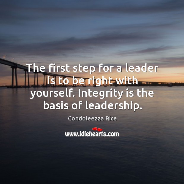 The first step for a leader is to be right with yourself. Integrity Quotes Image