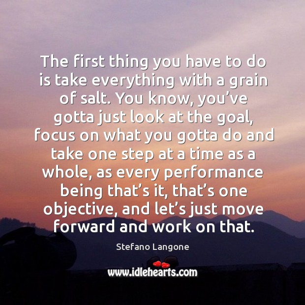 The first thing you have to do is take everything with a grain of salt. Stefano Langone Picture Quote