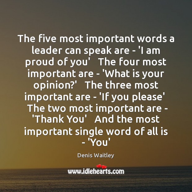 The five most important words a leader can speak are – ‘I Denis Waitley Picture Quote