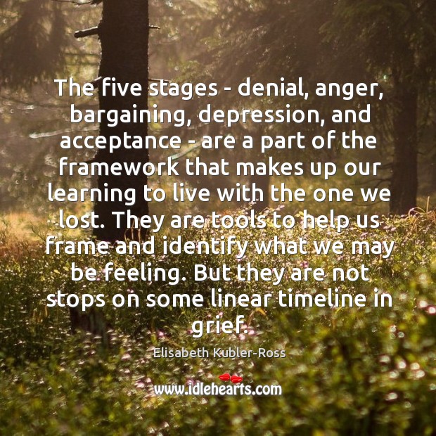 The five stages – denial, anger, bargaining, depression, and acceptance – are Elisabeth Kubler-Ross Picture Quote