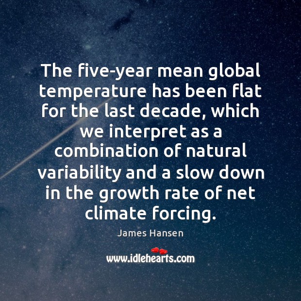 The five-year mean global temperature has been flat for the last decade, James Hansen Picture Quote