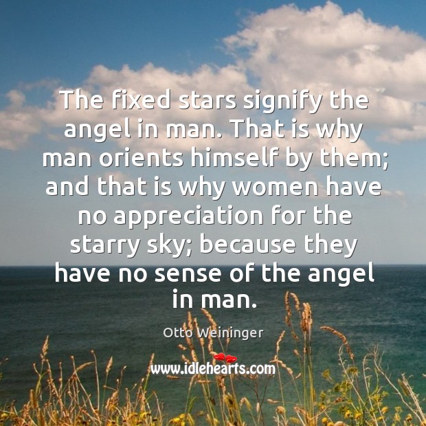 The fixed stars signify the angel in man. That is why man orients himself by them Otto Weininger Picture Quote