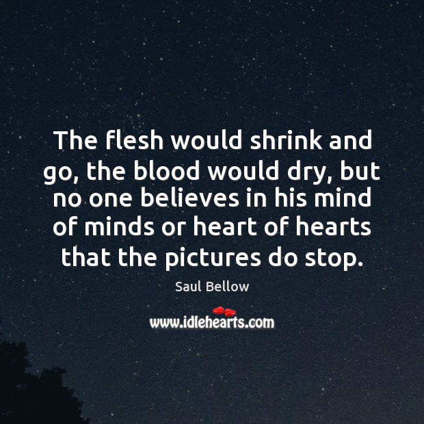 The flesh would shrink and go, the blood would dry, but no Saul Bellow Picture Quote