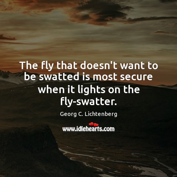 The fly that doesn’t want to be swatted is most secure when it lights on the fly-swatter. Georg C. Lichtenberg Picture Quote