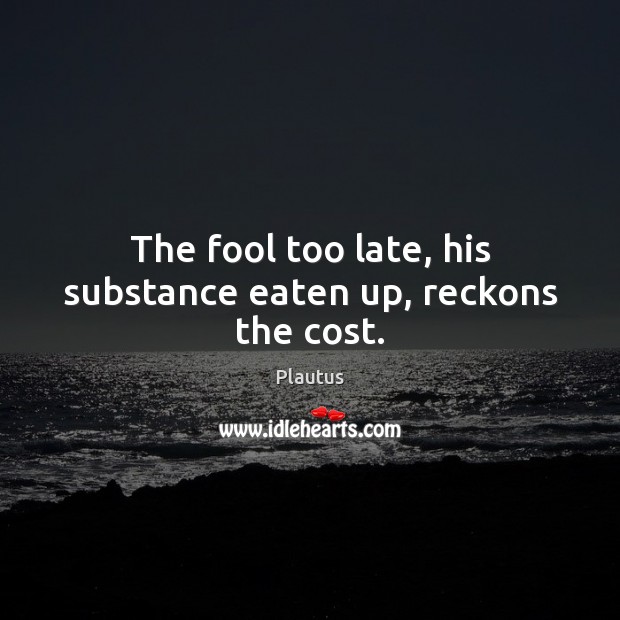 The fool too late, his substance eaten up, reckons the cost. Plautus Picture Quote
