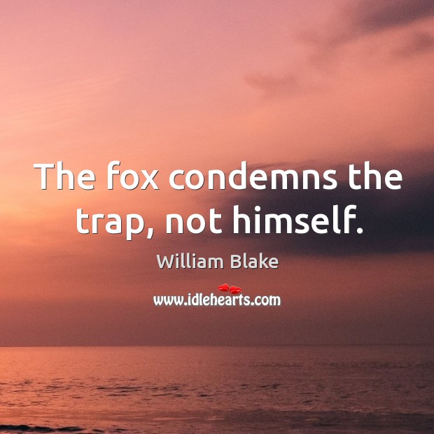 The fox condemns the trap, not himself. William Blake Picture Quote