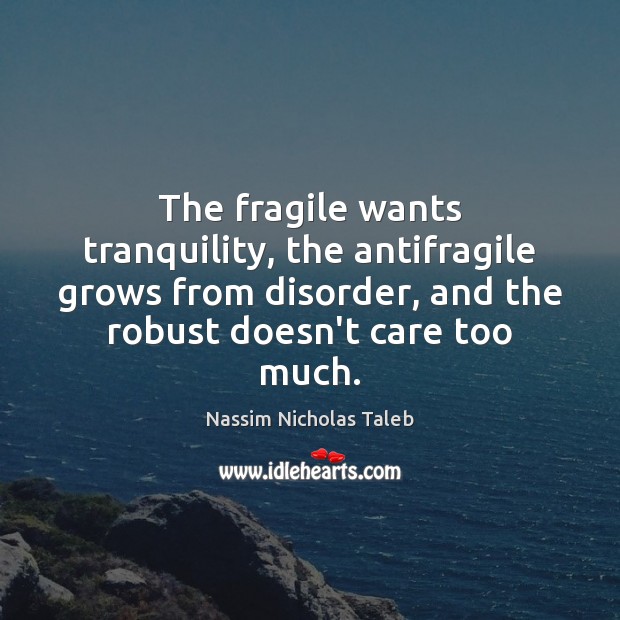 The fragile wants tranquility, the antifragile grows from disorder, and the robust Nassim Nicholas Taleb Picture Quote