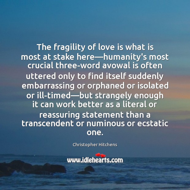 The fragility of love is what is most at stake here—humanity’s Image