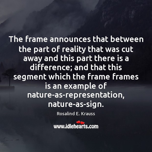 The frame announces that between the part of reality that was cut Rosalind E. Krauss Picture Quote