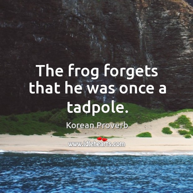 The frog forgets that he was once a tadpole. Korean Proverbs Image