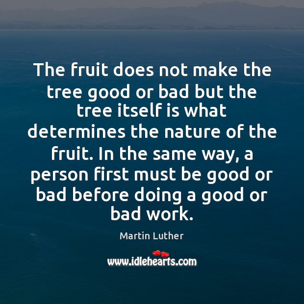 The fruit does not make the tree good or bad but the Martin Luther Picture Quote