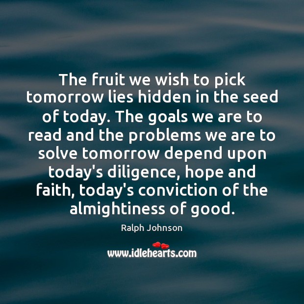 The fruit we wish to pick tomorrow lies hidden in the seed Hidden Quotes Image