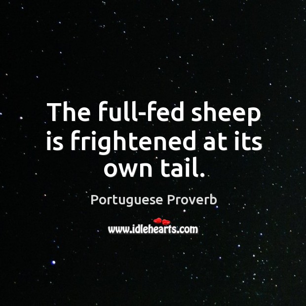 The full-fed sheep is frightened at its own tail. Image