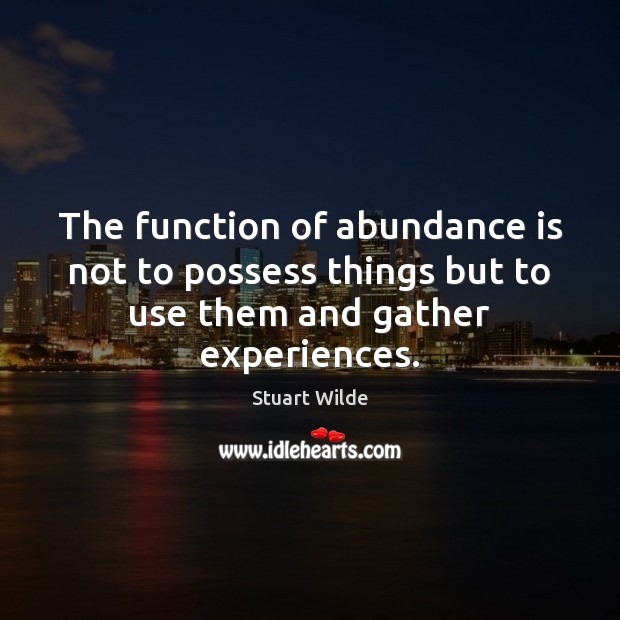 The function of abundance is not to possess things but to use them and gather experiences. Stuart Wilde Picture Quote