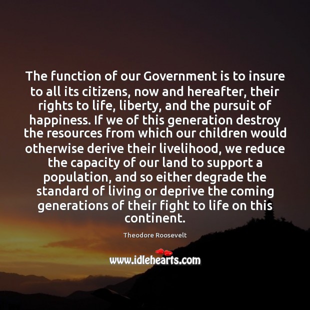 The function of our Government is to insure to all its citizens, Theodore Roosevelt Picture Quote
