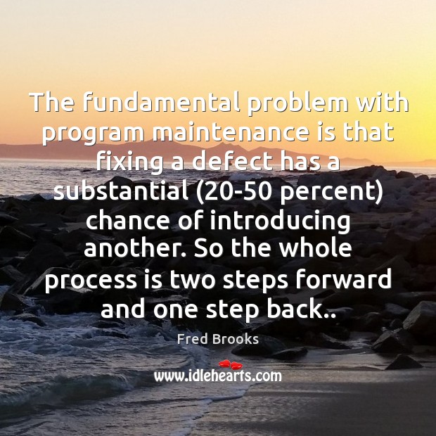 The fundamental problem with program maintenance is that fixing a defect has Fred Brooks Picture Quote