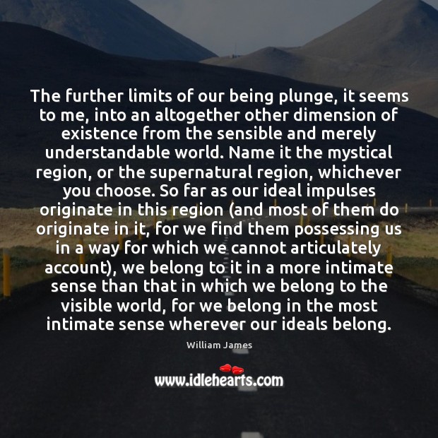 The further limits of our being plunge, it seems to me, into 