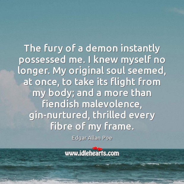 The fury of a demon instantly possessed me. I knew myself no Edgar Allan Poe Picture Quote