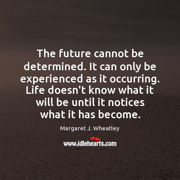 The future cannot be determined. It can only be experienced as it Margaret J. Wheatley Picture Quote