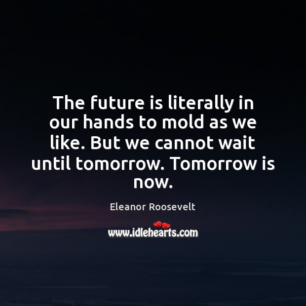 The future is literally in our hands to mold as we like. Eleanor Roosevelt Picture Quote