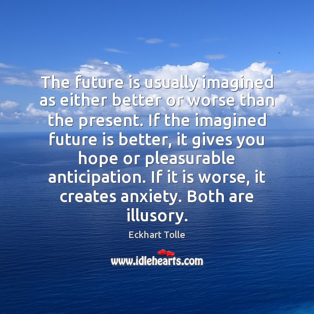The future is usually imagined as either better or worse than the Eckhart Tolle Picture Quote