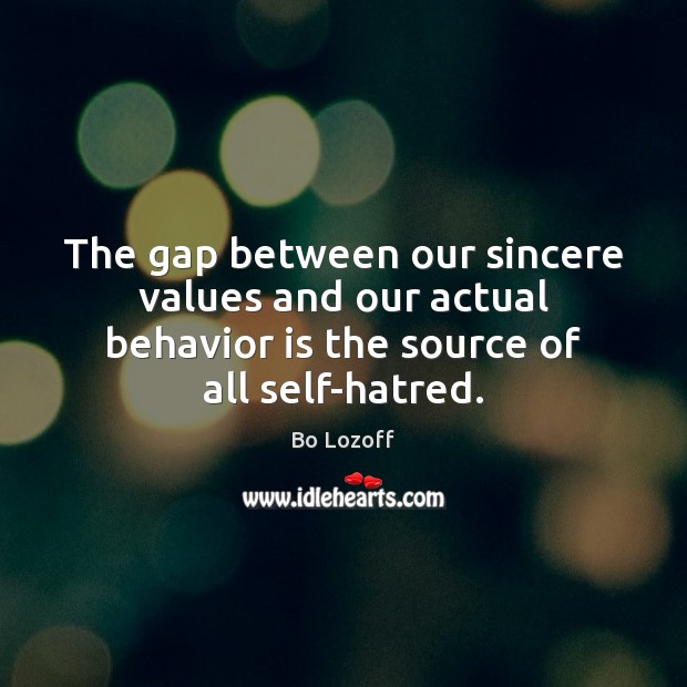 The gap between our sincere values and our actual behavior is the Bo Lozoff Picture Quote