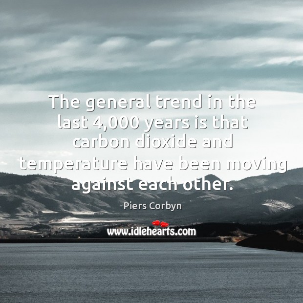 The general trend in the last 4,000 years is that carbon dioxide and temperature have been moving against each other. Image