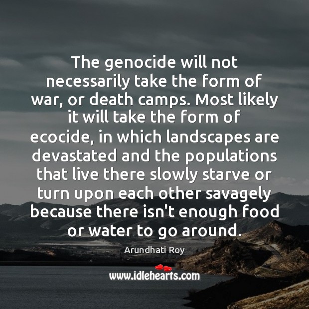 The genocide will not necessarily take the form of war, or death Arundhati Roy Picture Quote